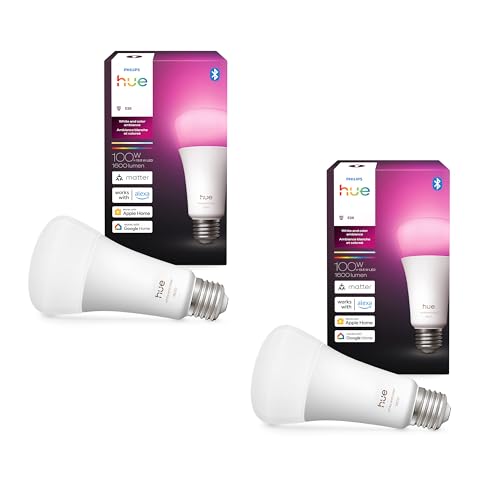Image of Philips Hue Smart LED A21 Bulb 2-Pack, White and Color Ambiance, E26 Base,13.5W, Full Spectrum Light 1000K-20000K,1600 Lumens, Dimmable, Compatible with Alexa, Google, Apple Home