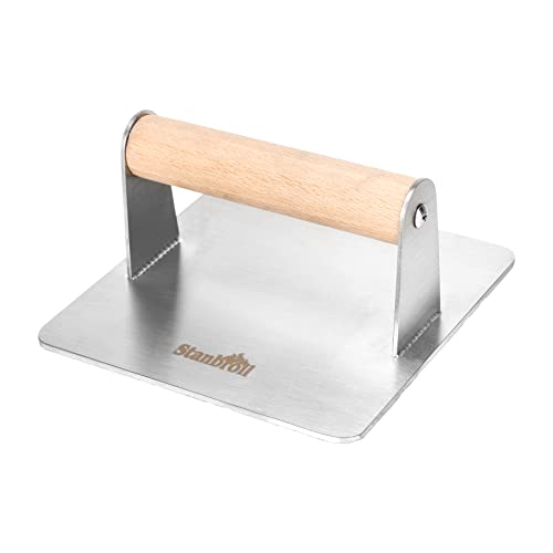 Stanbroil Speckpresse aus Edelstahl mit Holzgriff für Grillpfanne Kochen, 13,7 cm quadratisch Cover