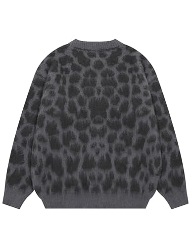 Image of Aelfric Eden Leopard Print Cardigan Sweaters for Women Oversized Cheetah Y2k Crewneck Button Down Long Sleeve Cardigans