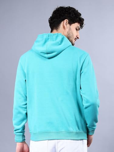 Image of The Indian Garage Co Men Green Relaxed Fit Placement Printed Overhead Hooded Sweatshirt