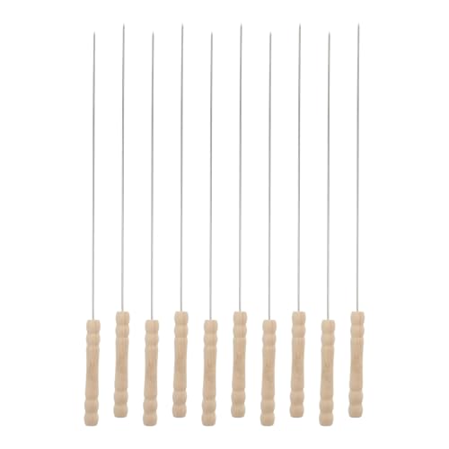 PAMINGONO 10 piezas Pinchos para Barbacoa de Acero Inoxidable con Mango de Madera Cómodo de Reutilizables para Asados al Aire y Camping