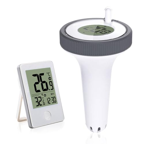 Chatthen Wireless Pool Thermometer, Floating Easy to Read with Indoor Temperature Monitor, IP67 Waterproof Digital Pool Thermometer for 60 m Range for Swimming Pools, Aquariums, Bathtubs