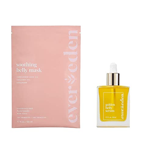 Image of Evereden Soothing Belly Mask - 1st/2nd Trimester Size, 1 pack & Golden Belly Serum, 1.7 fl oz | 2 Item Bundle Set | Clean Pregnancy Skincare