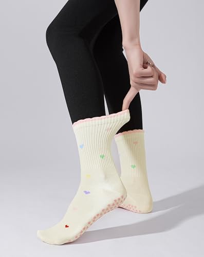 Image of Yawlsow Pilates Grip Socks for Women Yoga Grippy Socks Cute Barre Non Skid Athletic Crew Sticky Sock Workout Hospital