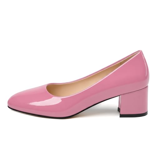 Image of SKYSTERRY Women's Low Heel Dress Pumps Shoes 2 Inch | Low Chunky Block Heel Pumps, Closed Round Toe Heels, Patent Leather Office Work Wedding Pumps Shoes