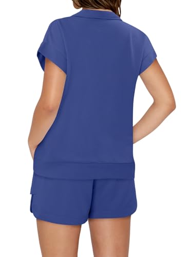 KISSMODA Two Piece Sets for Women Sweatsuit Casual Tracksuits Short Sleeve Tops and Shorts 2025 Lounge Outfits4