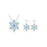 RTY Blue Crystal Snowflake Necklace Earrings Set for Women Sparkling Snow Flower Necklace Snowflake Drop Dangle Earrings Fashion Winter Jewelry