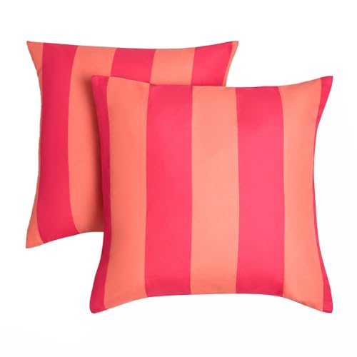 OHS Outdoor Cushions Waterproof Decorative Stripe Cushion Covers 45 x 45 Set of 2 Super Soft Patio Garden Cushions Home Decor Throw Pillow Covers with Invisible Zipper Orange/Pink