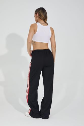 Women Jeans with Patchwork Stripes High Waist Loose Denim Color Block Jean Straight Wide Leg Pants2