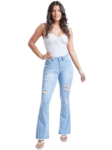 YMI Women's Junior Wannabettabut High Rise Super Flare Denim Jeans4