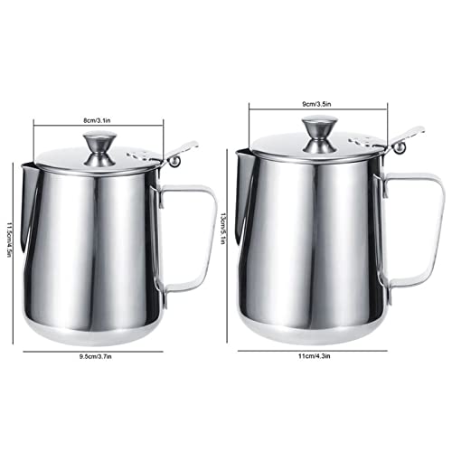 Dzbanek do spieniania mleka ze stali nierdzewnej, 600 ml/1000 ml, pogrubiony dzbanek latte art z pokrywką, do sosu kawowego, sosu, narzędzie dla baristy, idealny do użytku domowego i kawiarni