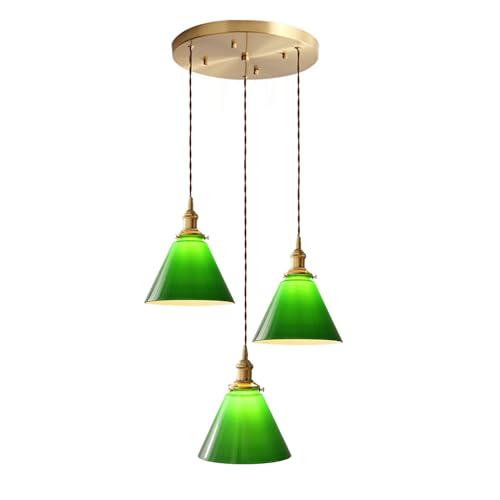 Lustre 3 flammes verre vert pour éclairer table et cuisine rétro