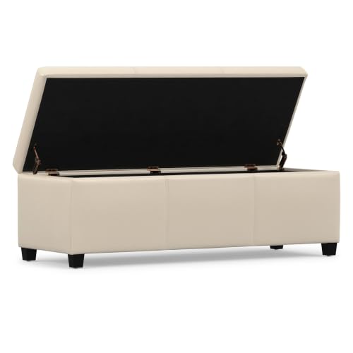 Image of SIMPLIHOME Avalon 48 inch Wide Vegan Leather Storage Ottoman in Satin Cream