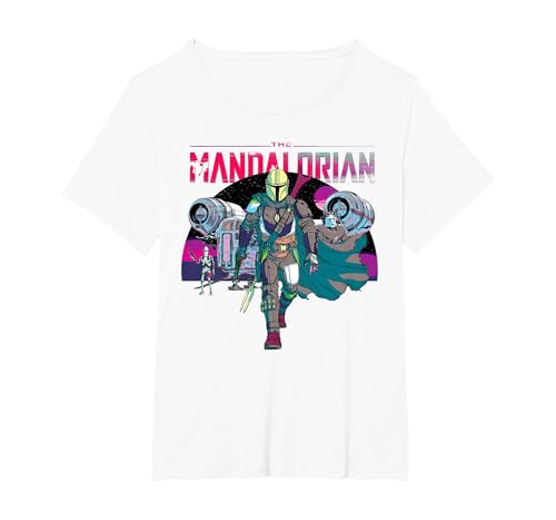 Image of Star Wars The Mandalorian IG-88 Neon Poster T-Shirt, Women's Plus, White, 4X