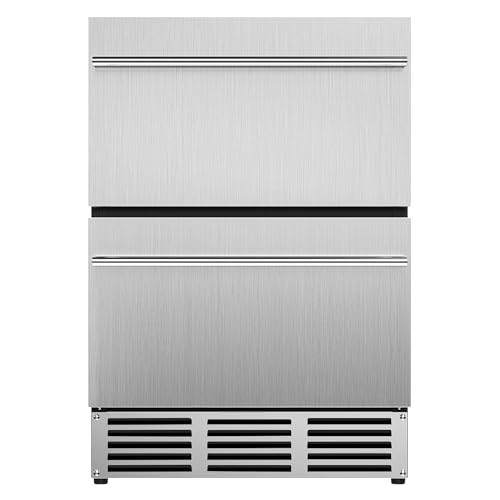 Image of 24 inch Under Counter Refrigerator, Stainless Steel 2-Drawer Fridge, Silver