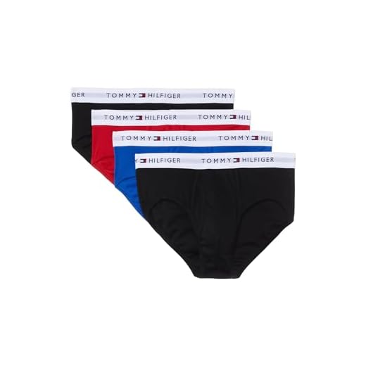Tommy Hilfiger Pacote com 4 cuecas masculinas clássicas de algodão, 2 pretas, 1 vermelho primário, 1 azul persa, M