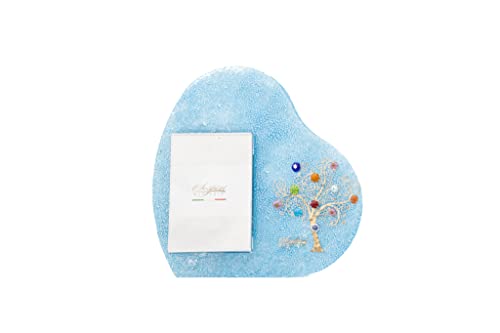 Sospiri Venezia Portafoto Vetro Murano Cornice a Cuore Decorazione Albero della Vita con Murrine Supporto da Scrivania o Tavolo Foto 7x10 cm Idea Regalo Made Italy (19x19 cm)