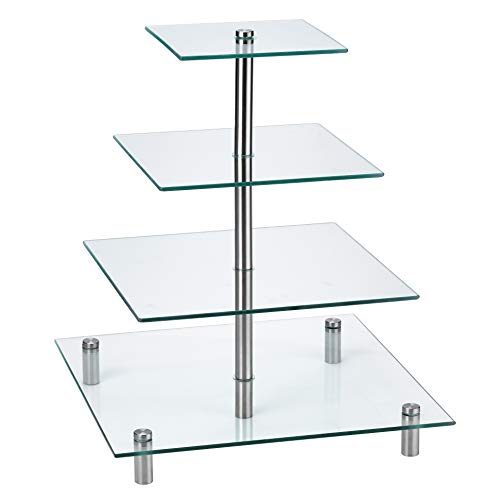 4 Tier Square Tempered Glass Cupcake Stand | Modern Cake Stand, Dessert Tower, Afternoon Tea Stand For Cakes, Pastries, Sandwiches #TOP1