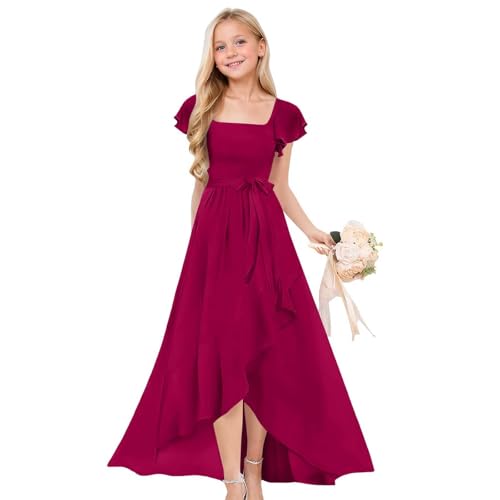 Mjjsk Vestido largo para niña, elegante, formal, para fiesta, boda, dama de honor, graduación, noche, vestido de princesa, desfile, baile, Y1-1-vino, 11-12 años