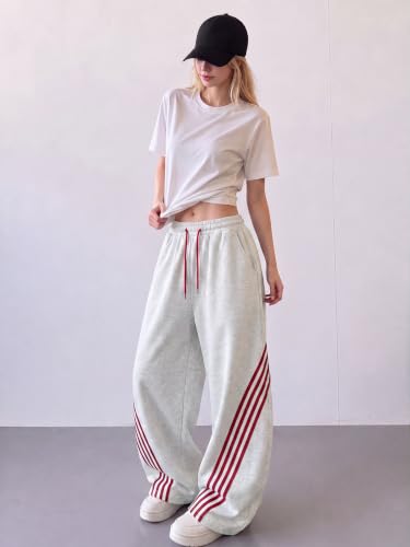 Image of EMMIOL Women's Y2K Baggy Barrel Striped Sweatpants High Waisted Wide Leg