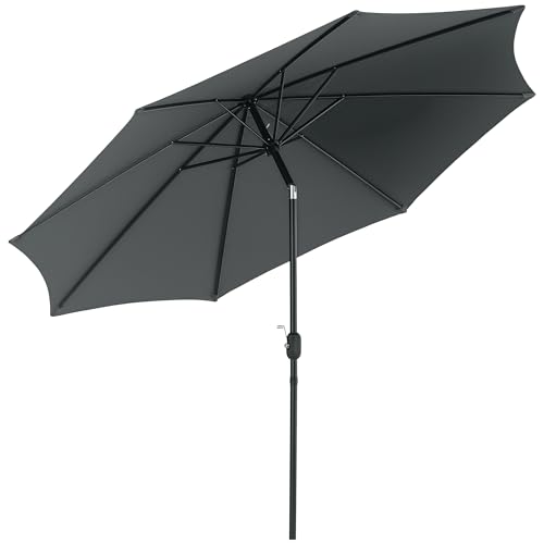 Outsunny Sombrilla de Jardín Ø300x250 cm con Manivela Parasol Exterior con Mecanismo de Inclinación y Poste Desmontable de Metal para Terraza Piscina Patio Gris Oscuro