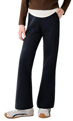 Adigau Flare Sweatpants for Girls Elastic Waist Barrel Pants Fashion Solid Bell Bottom Soft Lounge Leggings Black 8-9 Years