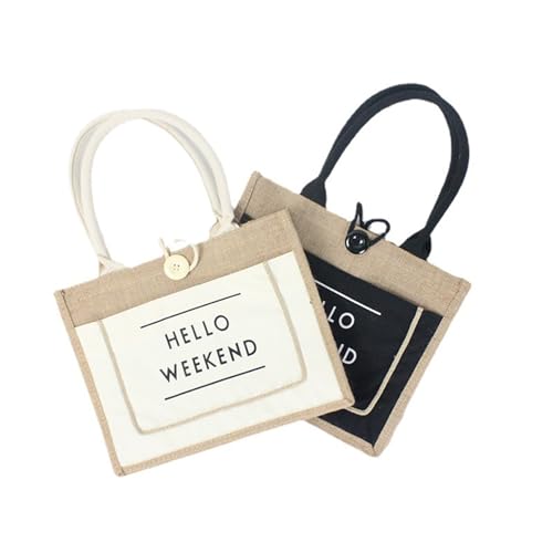 soulnioi Cotton Jute Tote Bag Reusable Shopping Bag, Printed Letters Bag for Women/Men - Image 3