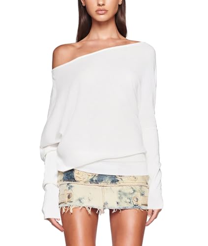Lista de Camisas de Moda para Dama , tabla con los diez mejores. 49 VIOPY Blusa Hombros Descubiertos Mujer Manga Larga Playeras Mujes de Moda SexyRespirable Camisetas para Dama Casuales Alta Elásticos(Blanco, G)