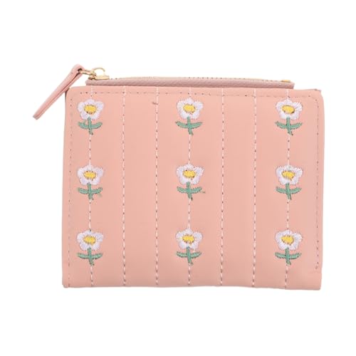 NOLITOY Ladies Floral Embroidery Wallet Cute Bifold Coin Purse Card Holder Soft Pu for Everyday Use Compact Two-fold Design for Travel and Daily Essentials