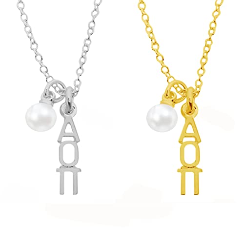 Alpha Omicron Pi Necklace with Pearl, Sorority Lavaliere Necklace, Big Lil Sis Rush Week