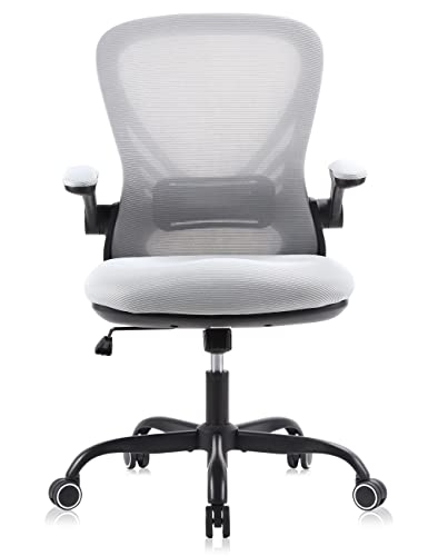 Gtrsj Office Chair With Flip Up Armrests Mesh Executive Chairs Ergonomic Desk Chair With Lumbar Support Swivel Computer Chair For Conference Room Max Capacity 300Lbs (Gray/Black) #TOP6