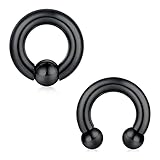 AceFun PA Ring Piercing intim Piercing Prinz Albert Innengewinde Kreisförmige Hanteln Hufeisen und Spring Action Captive Perlenring CBR Chirurgischer Stahl Schmuck Schwarz 8G-16mm