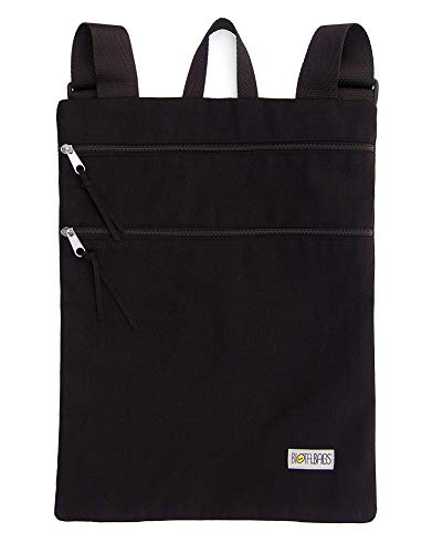 Mochila plana de tela  unisex color negro con cremalleras