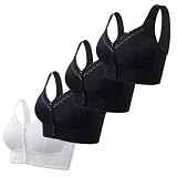 Sujetador con cierre frontal para mujer, sin aros, tallas grandes con encaje, paquete de 4 sujetadores cómodos, pechos grandes, sujeción fuerte, sujetador push up, cómodo, tirantes anchos, suave
