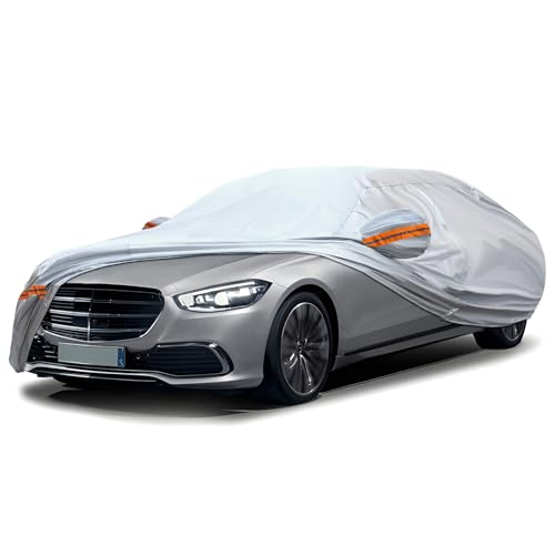 Image of 6-Layer Full Car Cover is All-Weather Waterproof, Fit for 205 inch-216 inch Length Sedan, Universal in All Seasons, Snow Prevention, Rainproof, Acid Rainproof, Sunscreen, Orange Reflective Strip