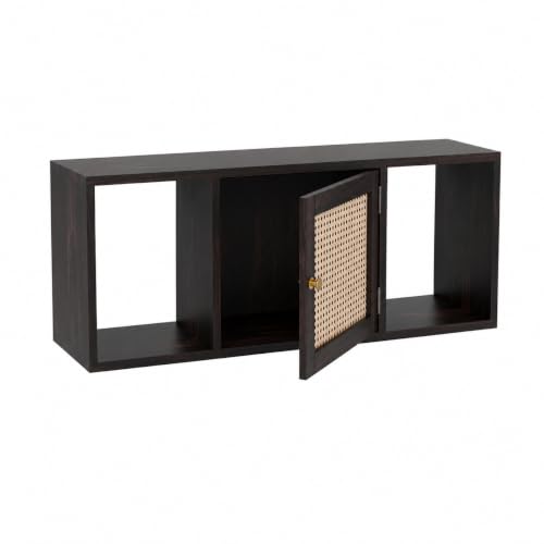 Image of Wooden Wall Shelves for Home Library | Display Unit | Sheesham Wall Mount Shelf, Book Storage Rack for Living Room | Bedroom | (Can-Walnut)