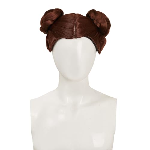 Fortunezone Princesse Leia Perruque pour femme avec film et jeu de rôle Marron doré Accessoire de costume d'Halloween