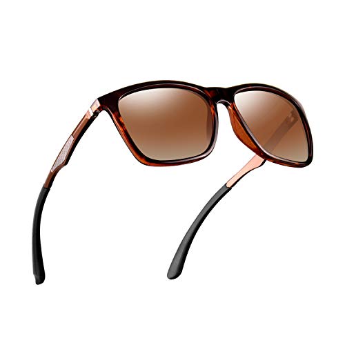 Polarized Sunglasses for Men Aluminum Mens Sunglasses Driving Rectangular Sun Glasses For Men/Women (Brown Lens/Leopard Frame)