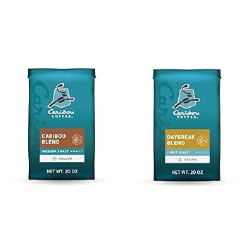 Bundle of Caribou Coffee, Medium Roast Ground Coffee - Caribou Blend 20 Ounce Bag + Caribou Coffee, Light Roast Ground Coffee - Daybreak Morning Blend 20 Ounce Bag