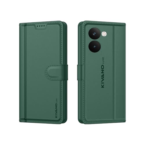 Image of KIVANO LUXE Compatible for Realme P3 Ultra 5G Luxury Handmade Leather Magnetic Flip Folio Case | Card Holder & Kickstand | Slim Protective Cover | Unisex - Green