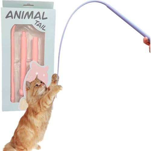 Quirix 猫の杖のおもちゃ シリコンテール インタラクティブ猫のおもちゃ 杖のおもちゃ 耐久性があり、安全なシリコン猫の杖のおもちゃ かわいいキティのティーザーおもちゃ 退屈な屋内大人の猫の追いかけっこや運動に (ブルー*4)