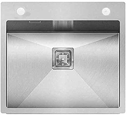 Image of ARQUIN Kitchen Sink with tap hole 24 inchx18 inchx10 Single Bowl Handmade Sink 304 Grade Handmade Stainless Steel sink for kitchen basin With Vegetable Fruit Tray for Kitchen Basin