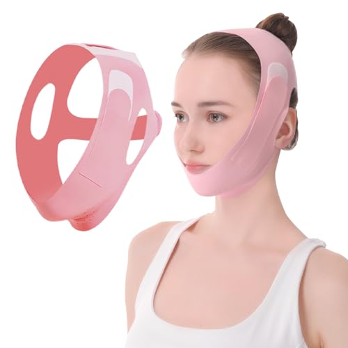 Mascarilla V-Line Mentón,Versión Mejorada Ice-Cool,Reductor de Papada Reutilizable para Dormir,Banda Lifting Facial en V para Definir Mandíbula y Reafirmar Rostro,Rosa