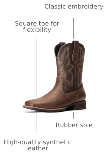 Image of Cowboy Boots For Men - Western Boot Men's Cowboy Boots With Square Toe | Cowboy Western Boot | Pull-on Boots| Old West Style Embroidered