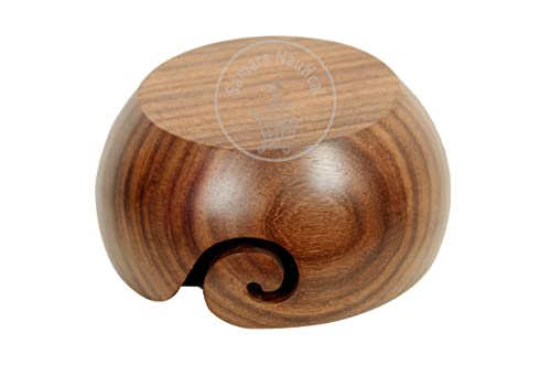 Samara Nautical Premium Handmade Wooden Yarn Bowl - Large 6x3 Inch Wool Holder for Knitting & Crochet, Brown - Image 4