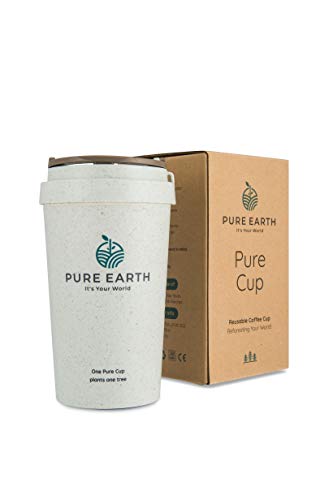 Pure Earth® | Vaso Termo de Café para Llevar Reutilizable | Taza de Café Térmica con Doble Pared a Prueba de Fugas | Mug de Viaje Sin Olor a Plástico | Ecológico 100% Reciclable de Cáscara de Arroz