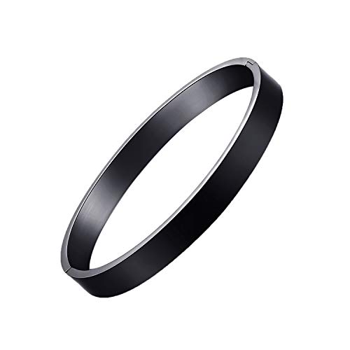 Xiaodian Titanium Stainless Steel Couple Cuff Bracelet Polished Pure Black Plated Finish Bangle Anti-Allergy/Anti-Color Fading