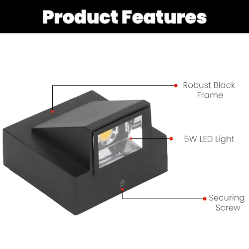 Image of GIGAWATTS 5W Up Down Wall Light BIS Approved One Way IP65 Waterproof LED with CRI Ra> 80 Exterior Indoor Mount Fixture Sconce Lamp for Home Patio Garden Balcony Decor (1Pc, Warm White)