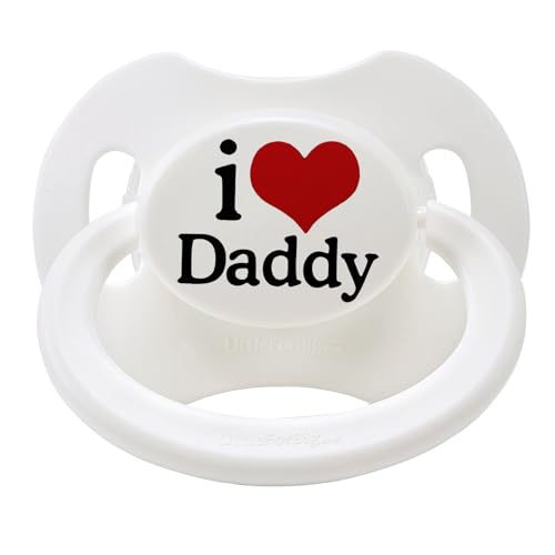 LittleForBig Chupete grande de la Generación II con texto en inglés 'I Love Daddy' (texto en inglés), color blanco