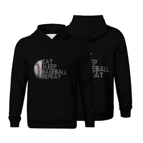 Kids Eat Sleep Baseball Repeat Baseball Player Funny Baseball Boys Girls Lightweight Kangaroo Pocket Hoodies
